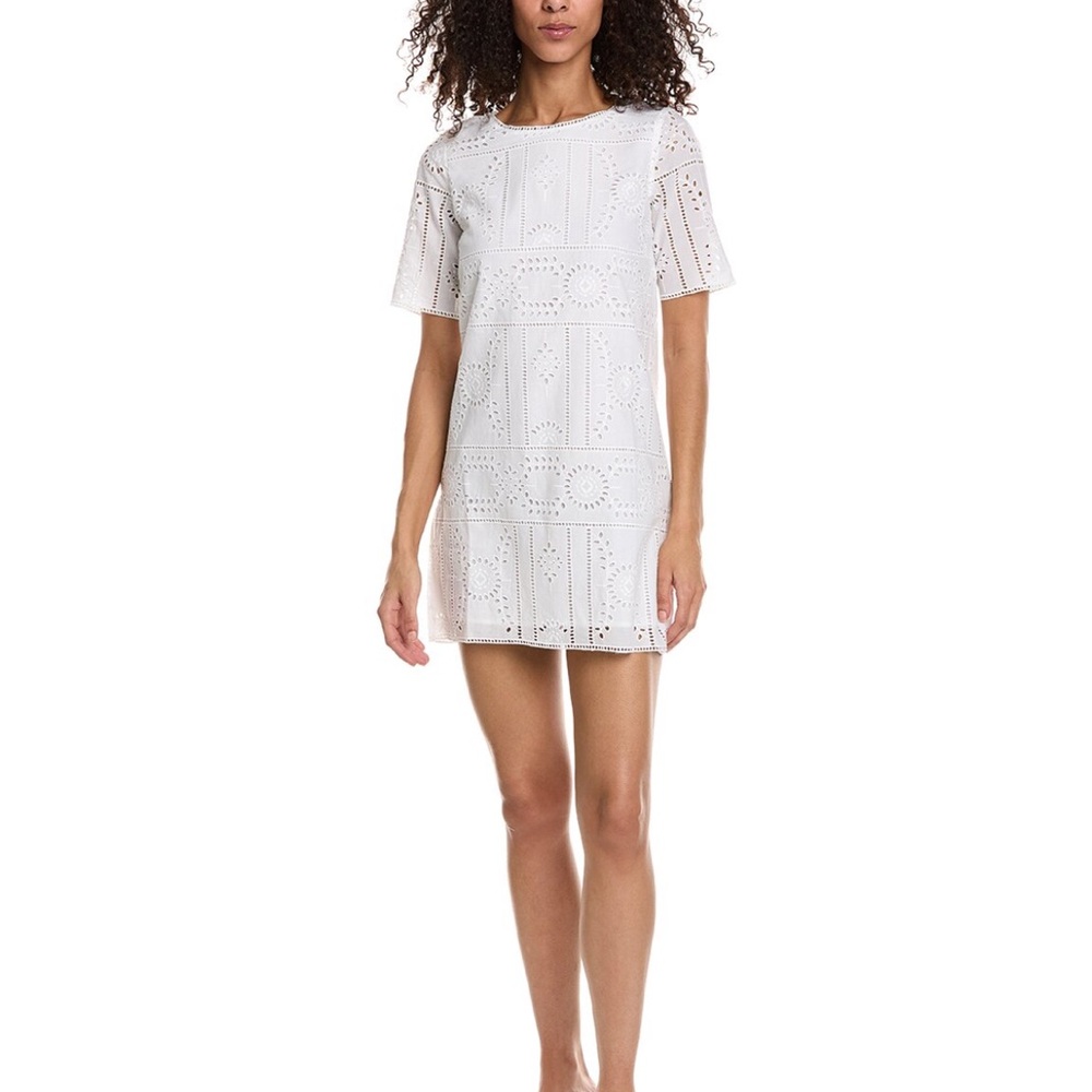 The Kooples White Cotton Eyelet Mini Dress Shift M NWT